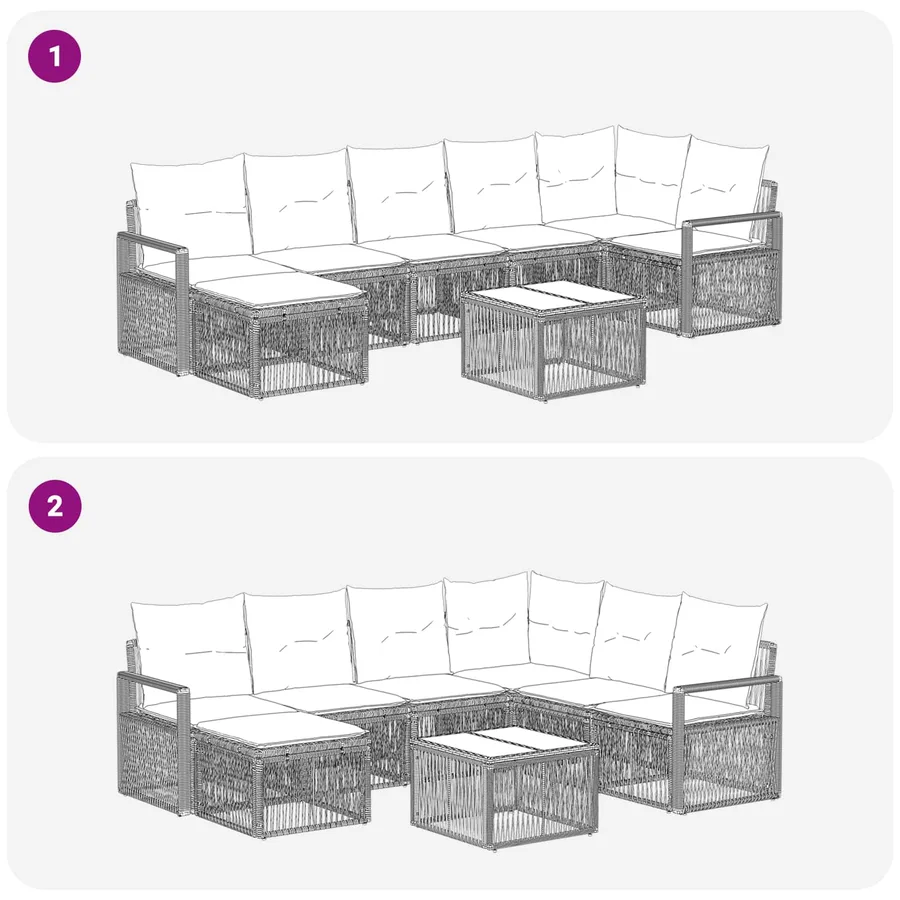 Ensemble de canapé de jardin 8 pcs Gris polyrotin - 9