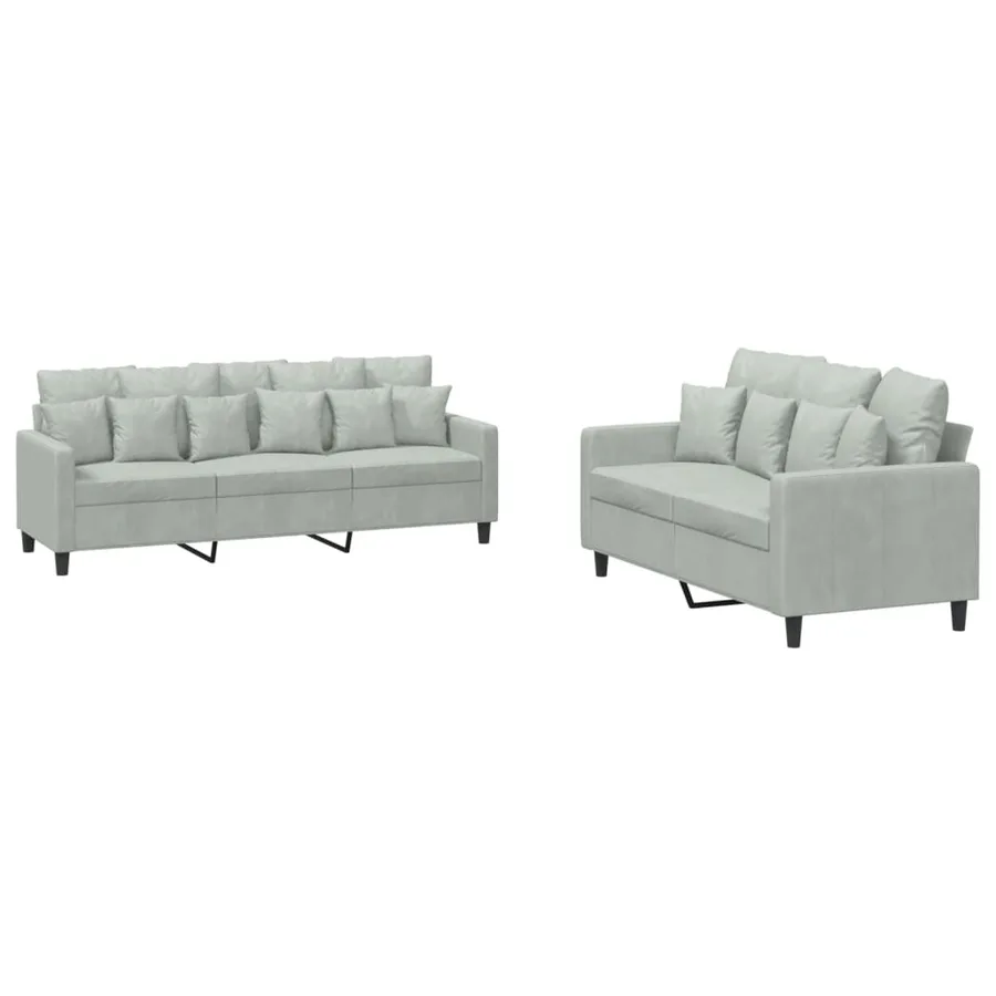 Ensemble de canapés 2 pcs avec coussins Gris clair Velours - 2