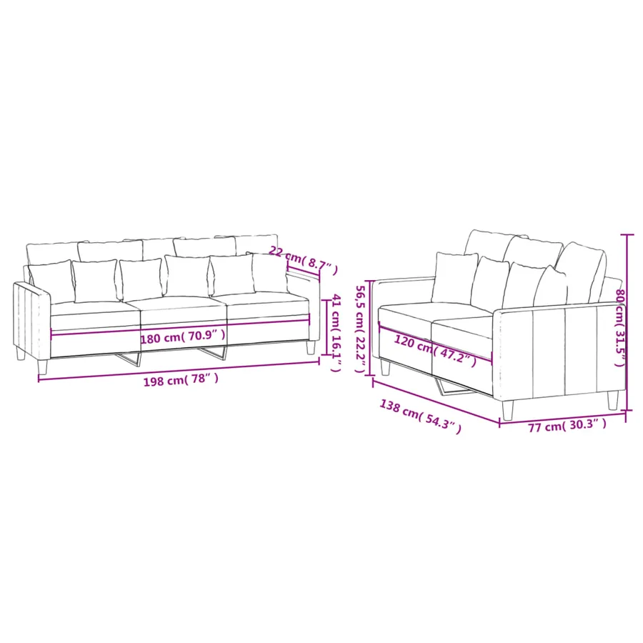 Ensemble de canapés 2 pcs avec coussins Gris clair Velours - 7