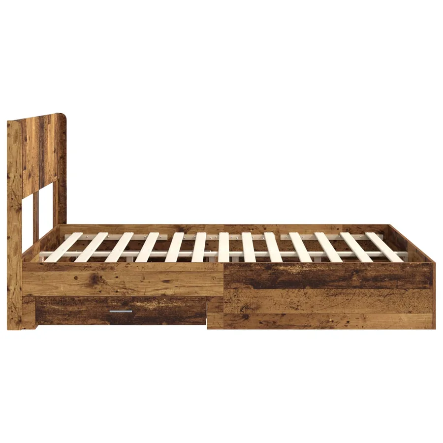 Cadre de lit avec rangement et tête de lit Bois ancien - 7