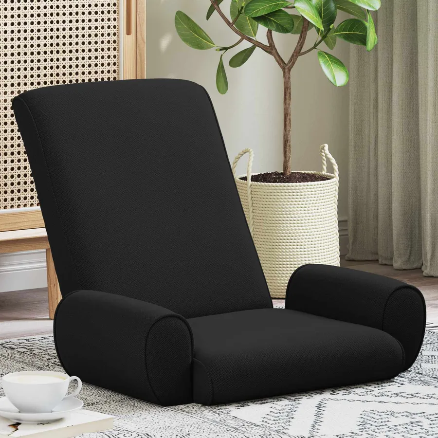 Fauteuil de sol ajustable Noir Velours grainé