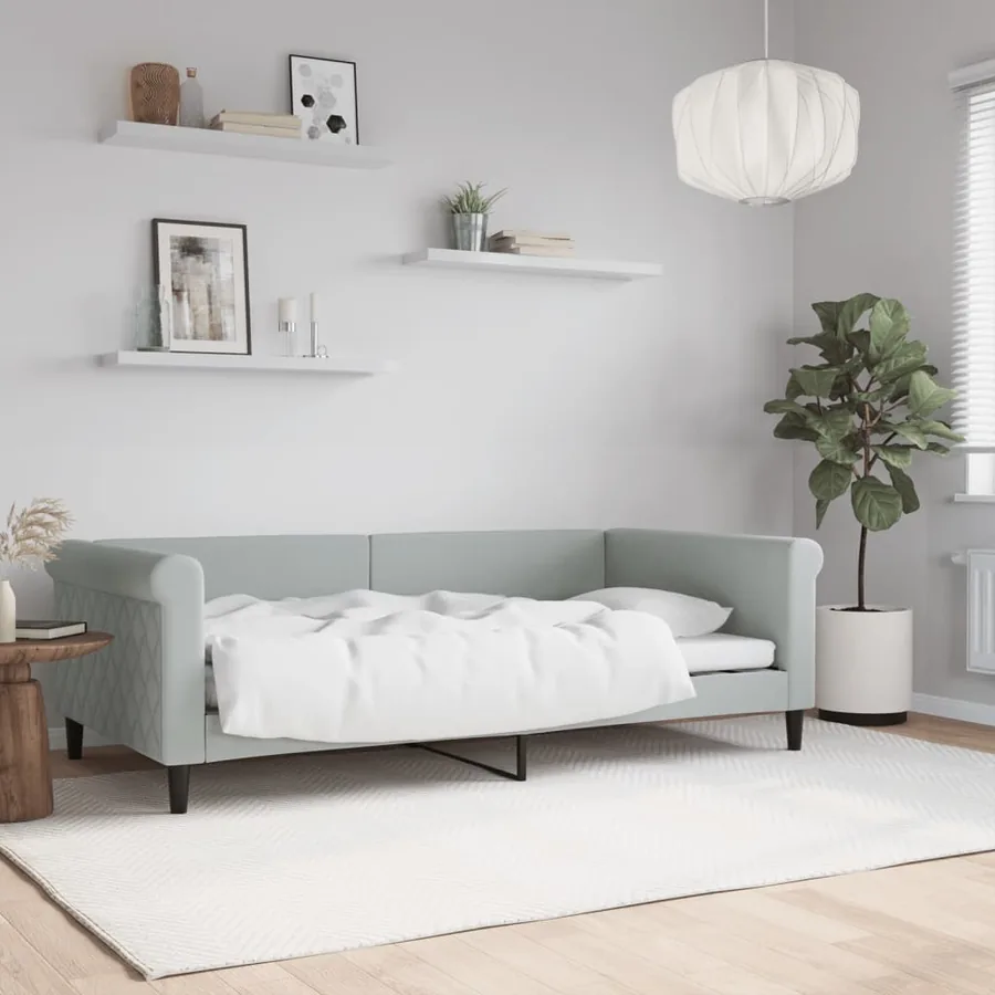 Lit de jour gris clair 100x190 cm velours