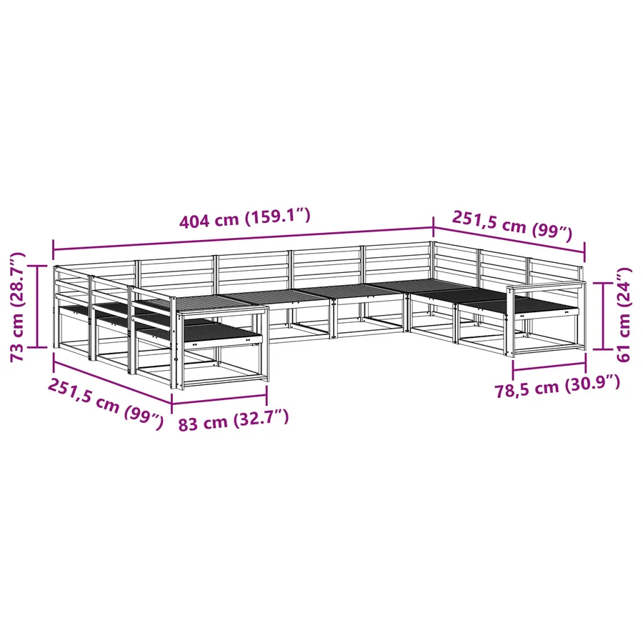 Ensemble de canapés d'extérieur 9 pcs Blanc 404 x 251,5 x 73 cm - 7