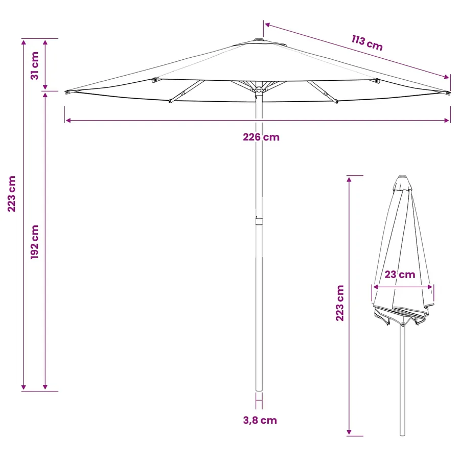 Parasol de jardin 230 x 230 cm Polyester Rectangulaire - 7
