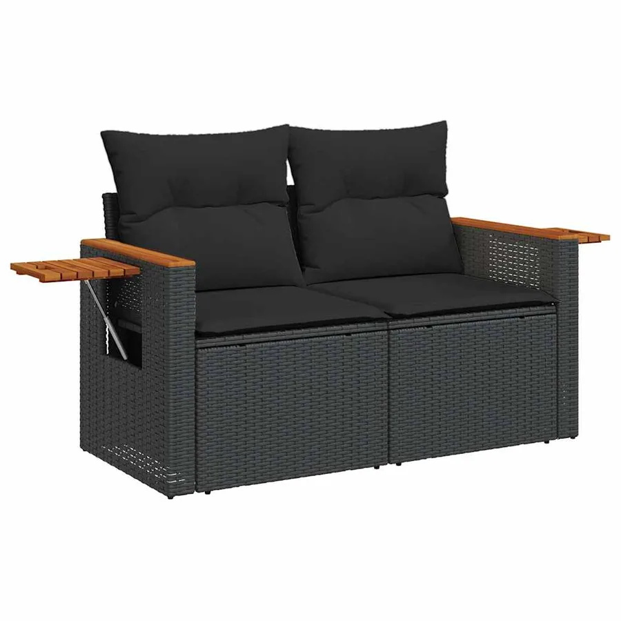 Salon de jardin 10 pcs avec coussins noir résine tressée - 5