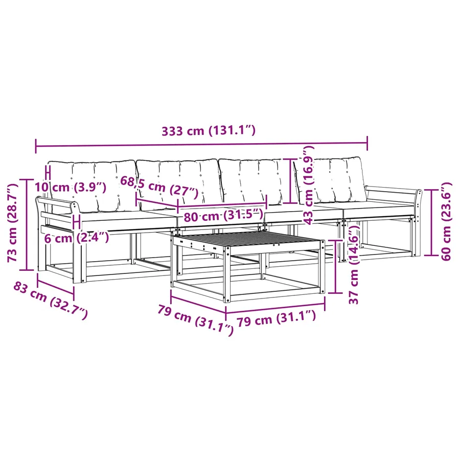 Ensemble de canapés d'extérieur 5 pcs Blanc et gris clair - 7