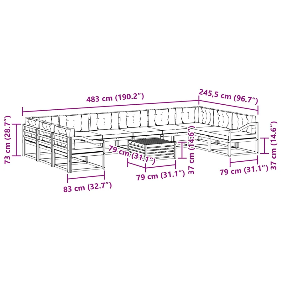 Ensemble de canapés d'extérieur 11 pcs Blanc et gris clair - 8