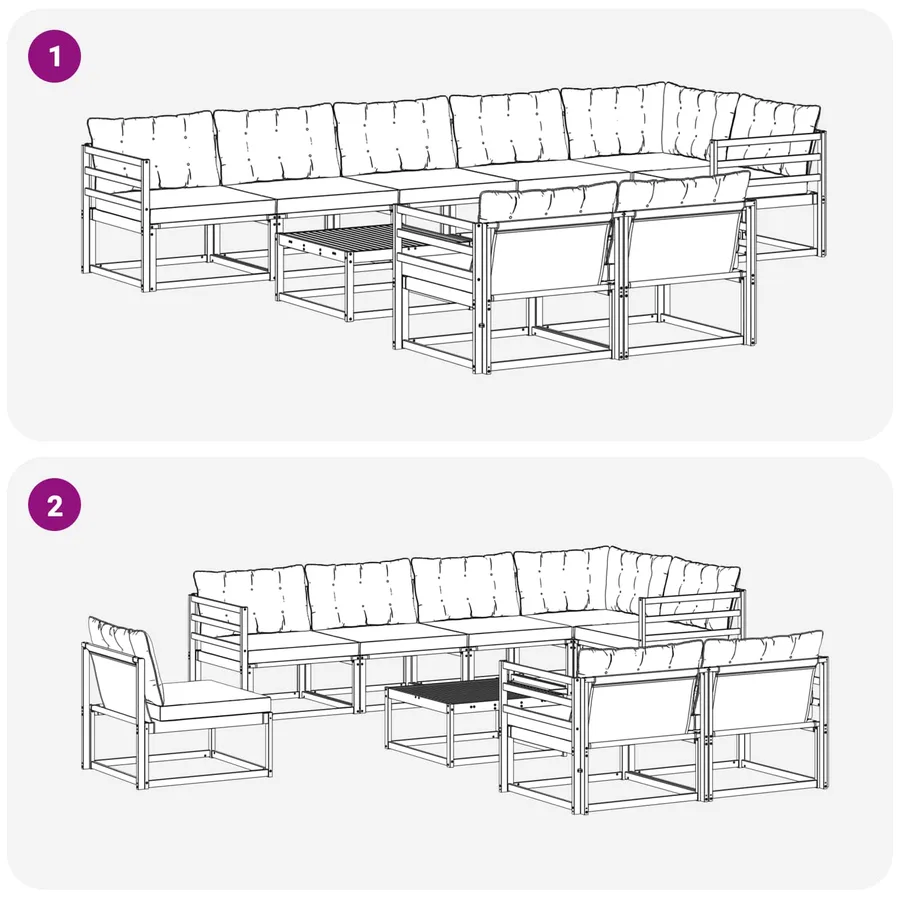 Ensemble de canapés d'extérieur 9 pcs Blanc et noir - 9