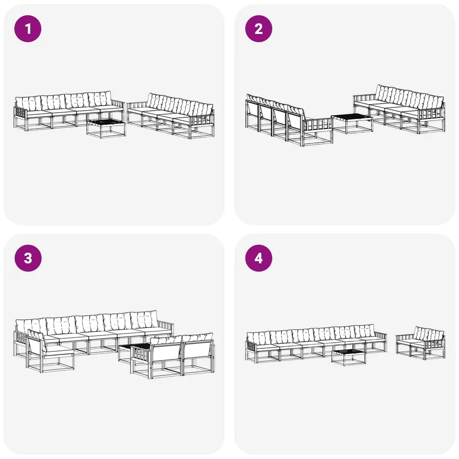 Ensemble de canapés d'extérieur 9 pcs Blanc et gris clair - 7