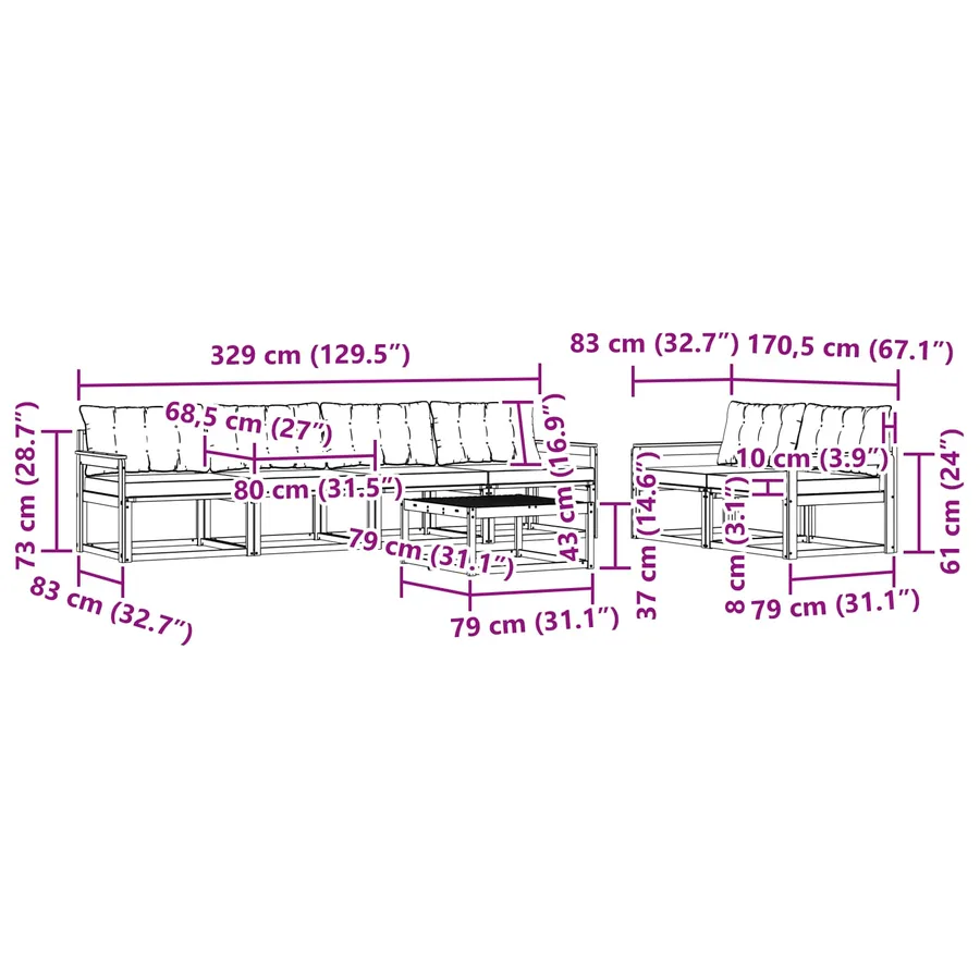 Ensemble de canapés d'extérieur 7 pcs Blanc et Beige - 8