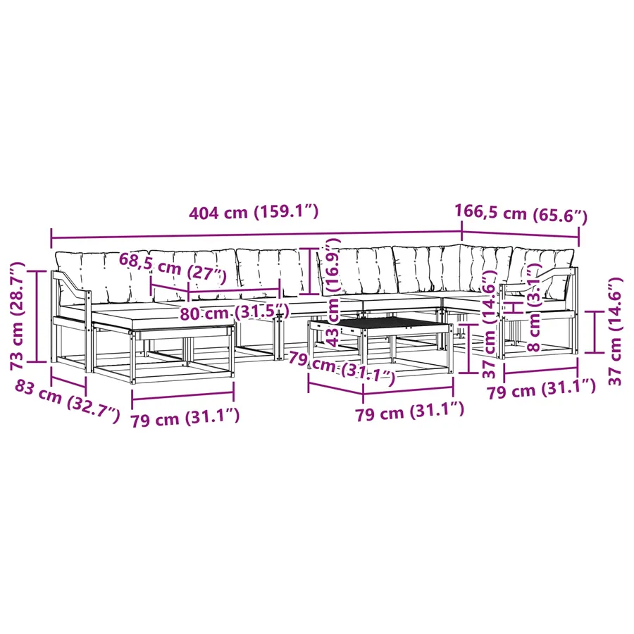 Ensemble de canapés d'extérieur 8 pcs Blanc et Beige - 12