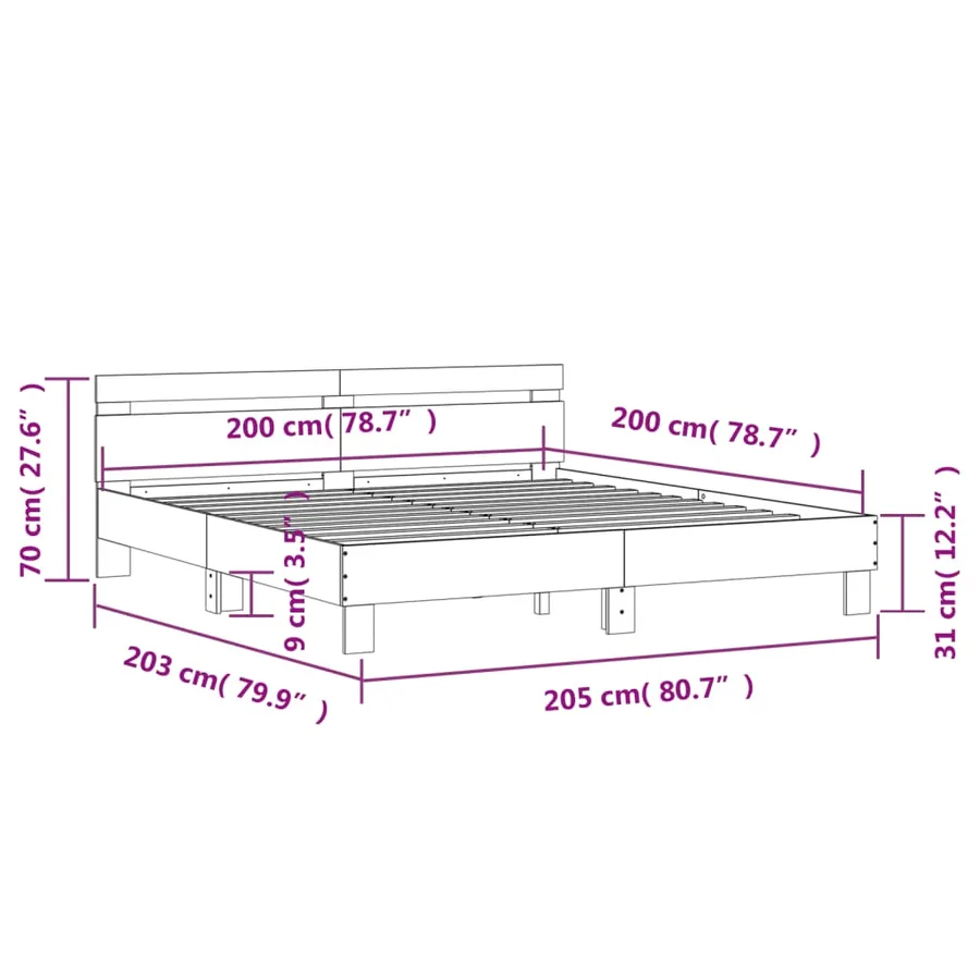 Cadre de lit sans matelas gris béton 200x200 cm - 10