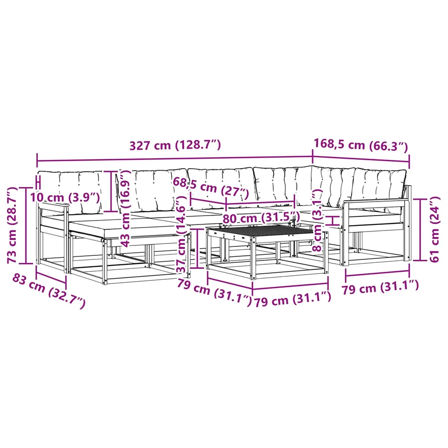 Ensemble de canapés d'extérieur 7 pcs Blanc et noir - 11