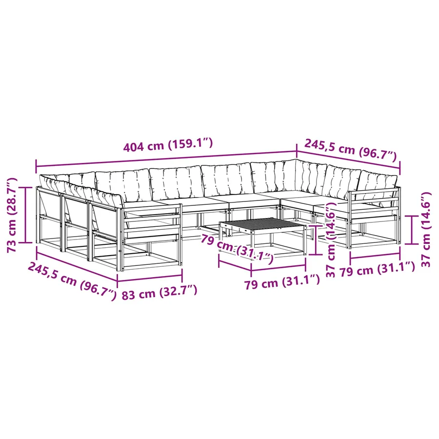 Ensemble de canapés d'extérieur 10 pcs Blanc et Beige - 10