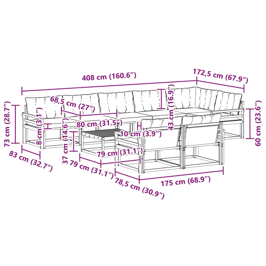 Ensemble de canapés d'extérieur 9 pcs Blanc et noir - 10