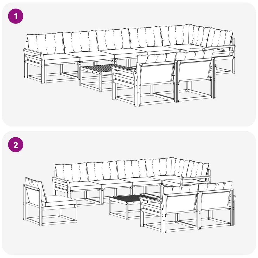 Ensemble de canapés d'extérieur 9 pcs Blanc et noir - 9