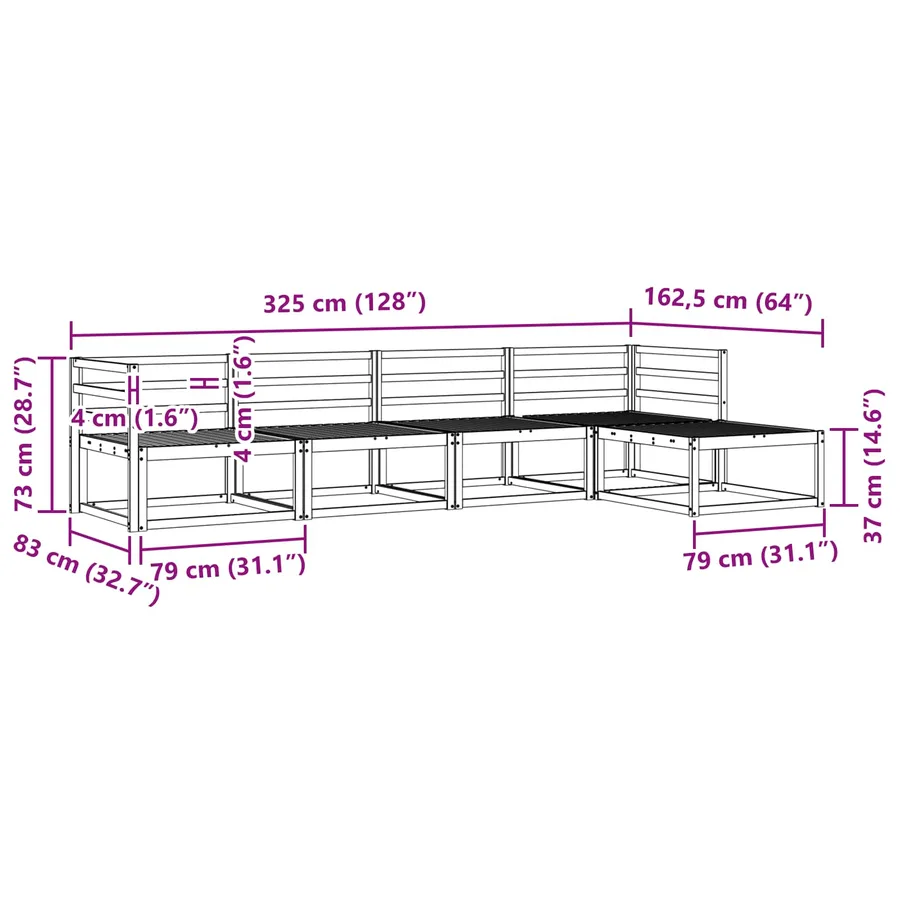 Ensemble de canapés d'extérieur 5 pcs Blanc 325 x 162,5 x 73 cm - 7