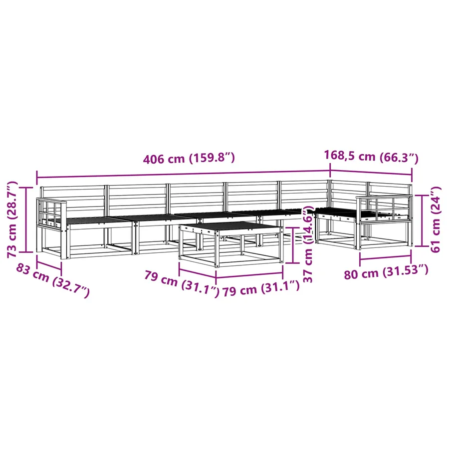 Ensemble de canapés d'extérieur 7 pcs Blanc 79 x 79 x 37 cm - 9
