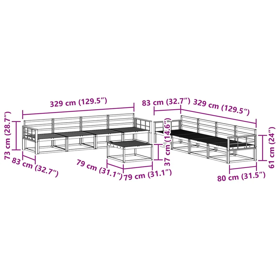 Ensemble de canapés d'extérieur 9 pcs Blanc 79 x 79 x 37 cm - 8