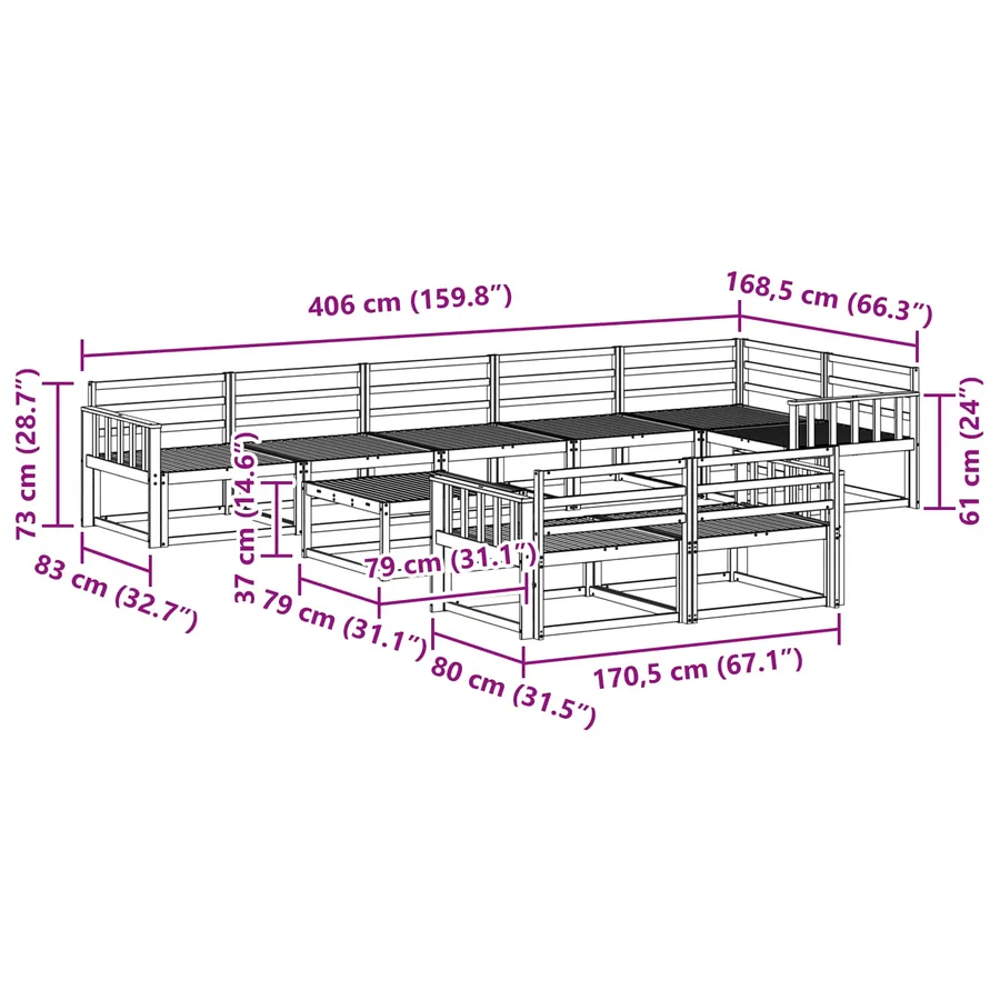 Ensemble de canapés d'extérieur 9 pcs Blanc 79 x 79 x 37 cm - 9