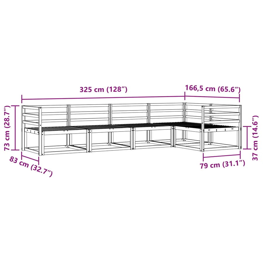 Ensemble de canapés d'extérieur 5 pcs Blanc 325 x 166,5 x 73 cm - 7