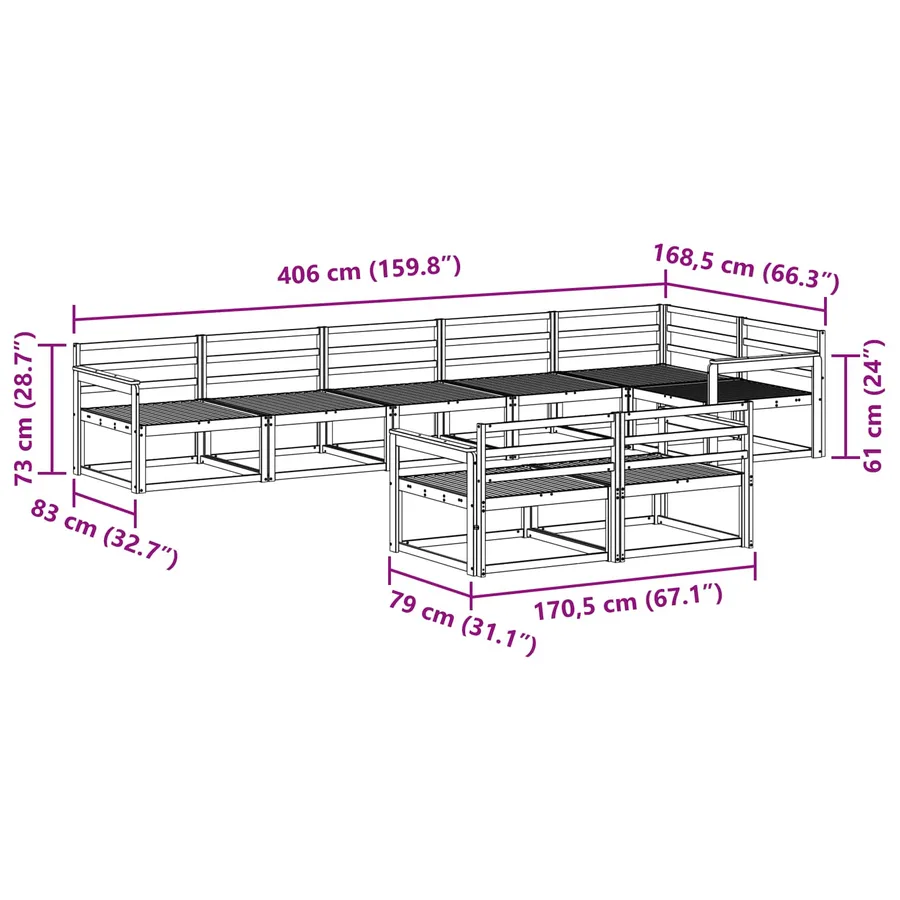 Ensemble de canapés d'extérieur 8 pc Blanc Bois d'Acacia Massif - 7