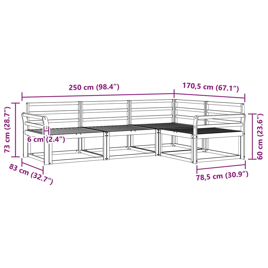 Ensemble de canapés d'extérieur 4 pcs Blanc 250 x 170,5 x 73 cm - 6