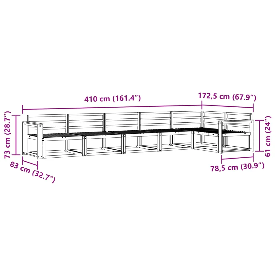 Ensemble de canapés d'extérieur 6 pcs Blanc 410 x 172,5 x 73 cm - 7
