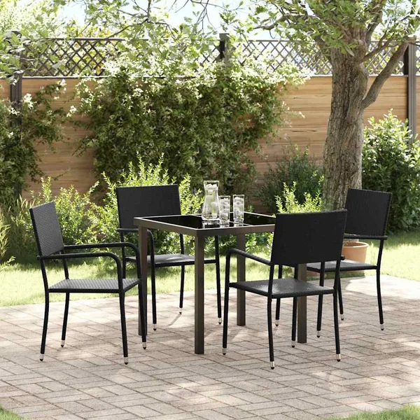 Ensemble de salle à manger pour jardin 5 pcs Noir polyrotin