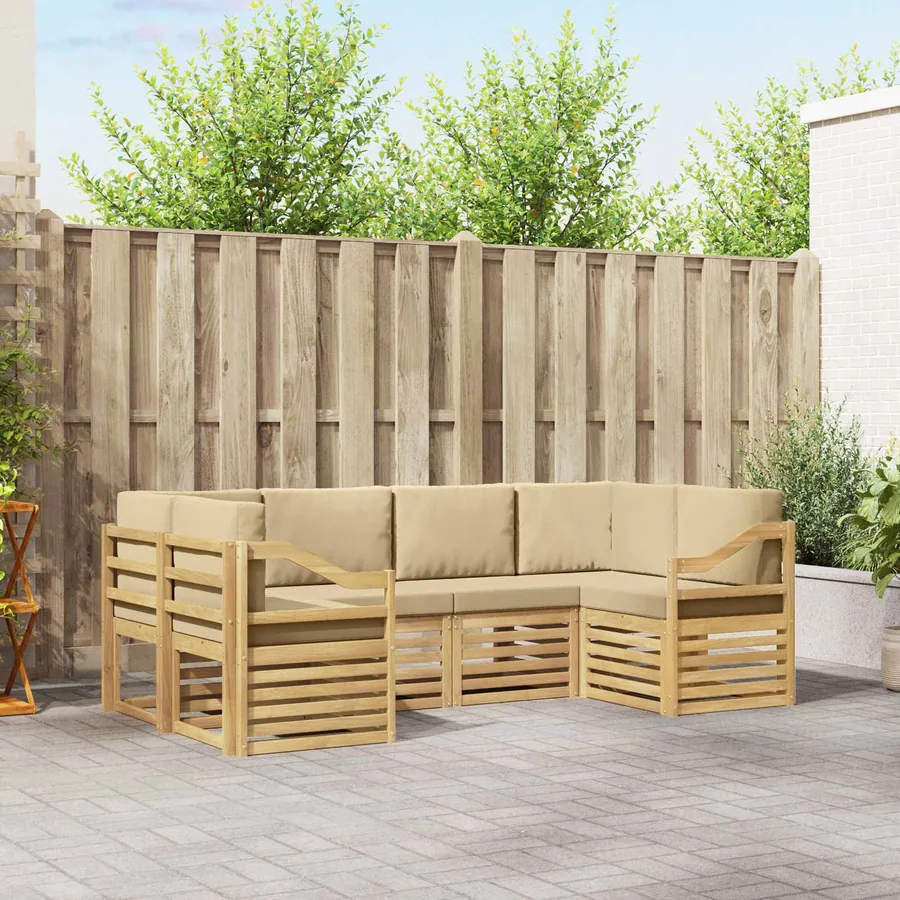 Ensemble de canapé d'angle 6 pcs Blanc et Beige