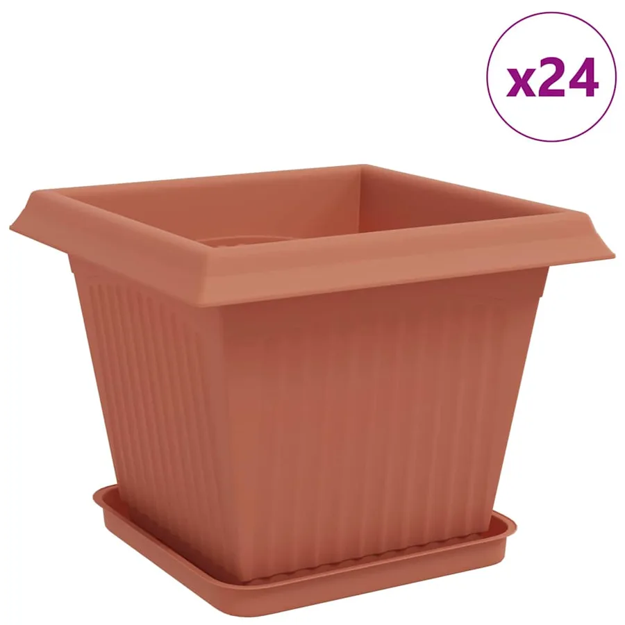 Pots de plantes 24 pcs Rouge brique 33 x 33 x 26 cm Plastique - 2