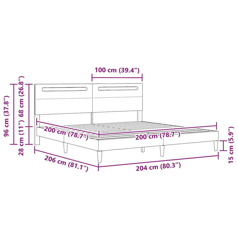 Cadre de lit avec bandes LED Blanc 200 x 200 cm Simili cuir - 11
