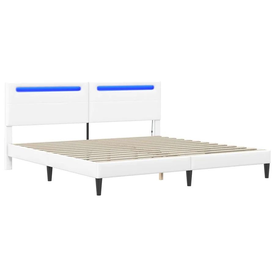 Cadre de lit avec bandes LED Blanc 200 x 200 cm Simili cuir - 5