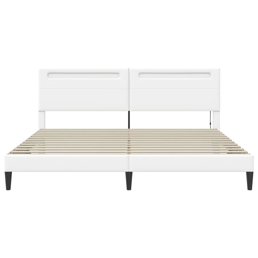 Cadre de lit avec bandes LED Blanc 200 x 200 cm Simili cuir - 6
