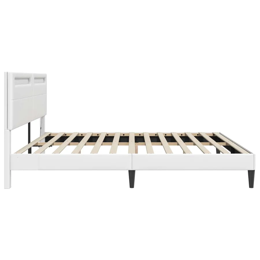 Cadre de lit avec bandes LED Blanc 200 x 200 cm Simili cuir - 7