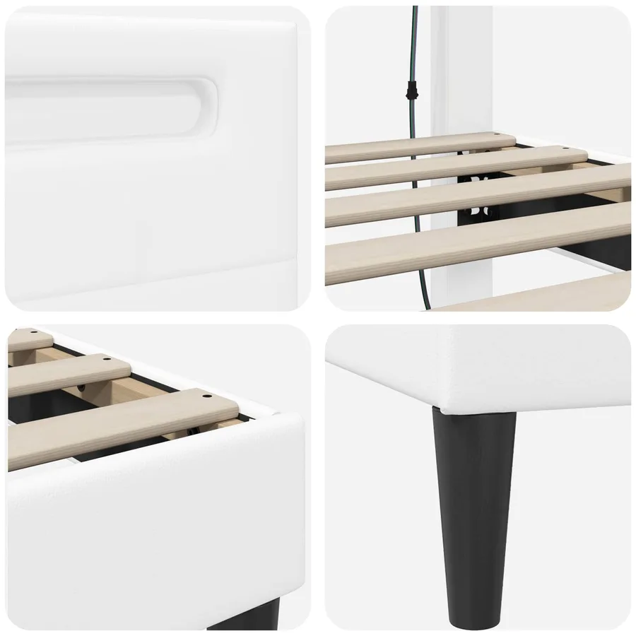 Cadre de lit avec bandes LED Blanc 200 x 200 cm Simili cuir - 9