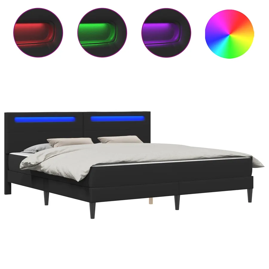 Cadre de lit avec bandes LED Noir 180 x 200 cm Simili cuir - 2