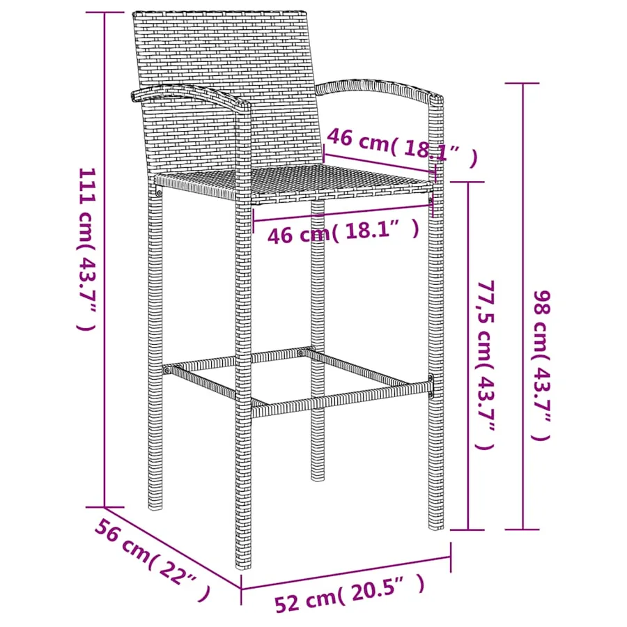 Ensemble de bar de jardin 5 pcs noir résine tressée - 10