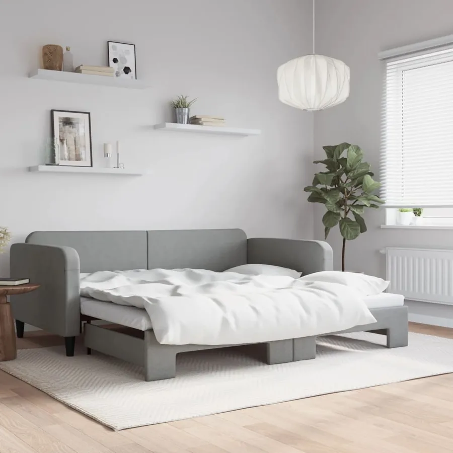 Lit de jour avec lit gigogne gris clair 100x190 cm tissu
