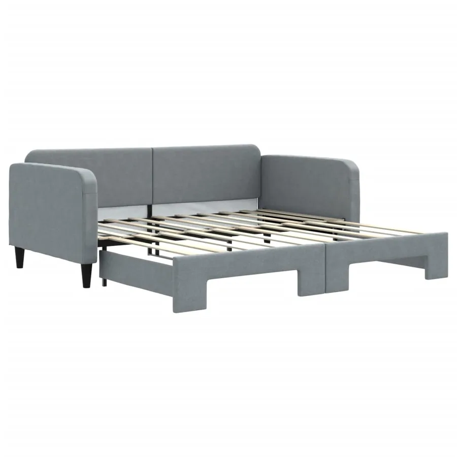 Lit de jour avec lit gigogne gris clair 100x190 cm tissu - 2