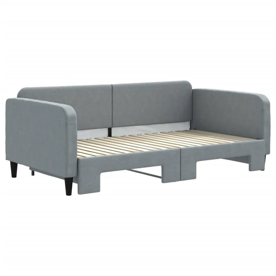 Lit de jour avec lit gigogne gris clair 100x190 cm tissu - 3