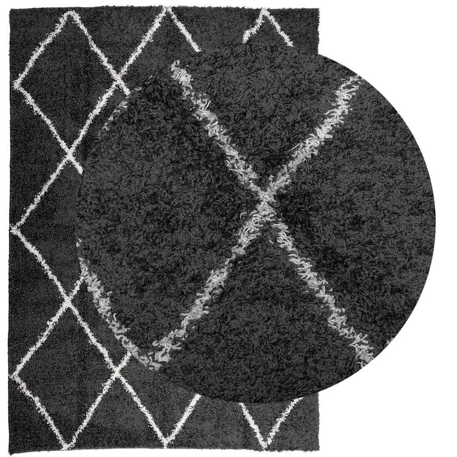 Tapis shaggy à poils longs moderne noir et crème 140x200 cm - 3