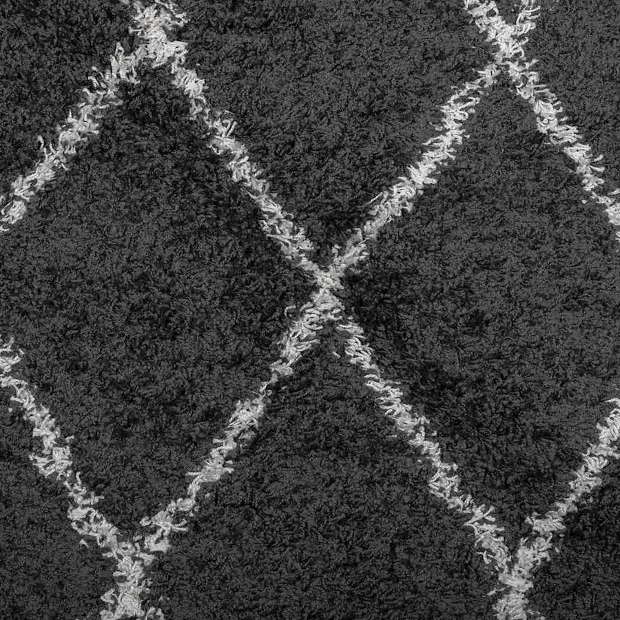 Tapis shaggy à poils longs moderne noir et crème 140x200 cm - 9