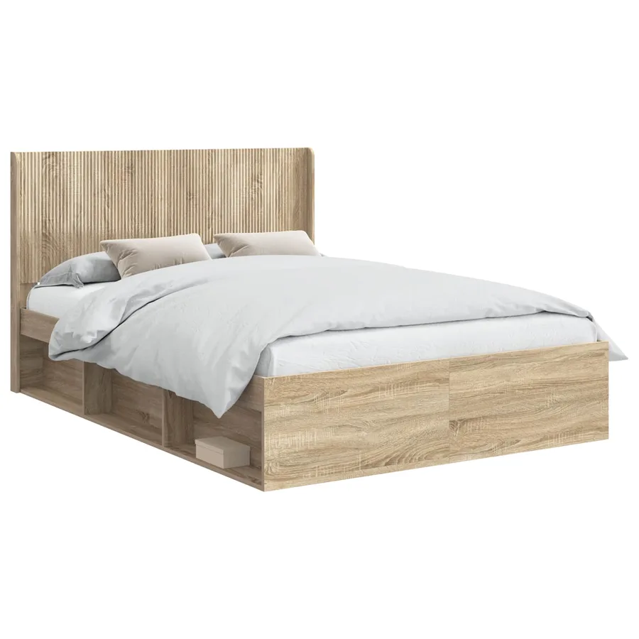 Cadre de lit avec rangement et tête de lit Chêne Sonoma - 2