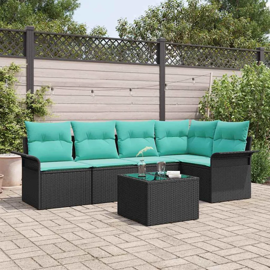 Ensemble de canapé de jardin avec coussin 6 pcs Noir polyrotin