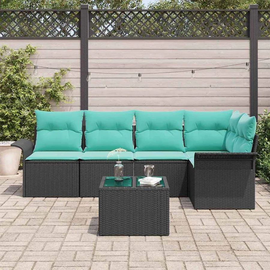 Ensemble de canapé de jardin avec coussin 6 pcs Noir polyrotin - 3