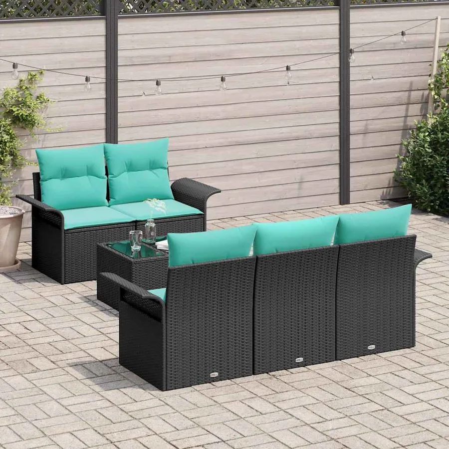 Ensemble de canapé de jardin avec coussin 6 pcs Noir polyrotin - 3