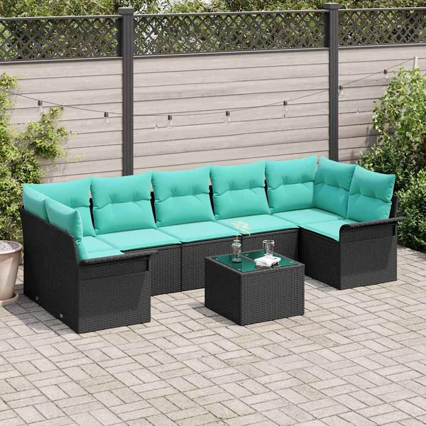 Ensemble de canapé de jardin 8 pcs Noir Poly rotin