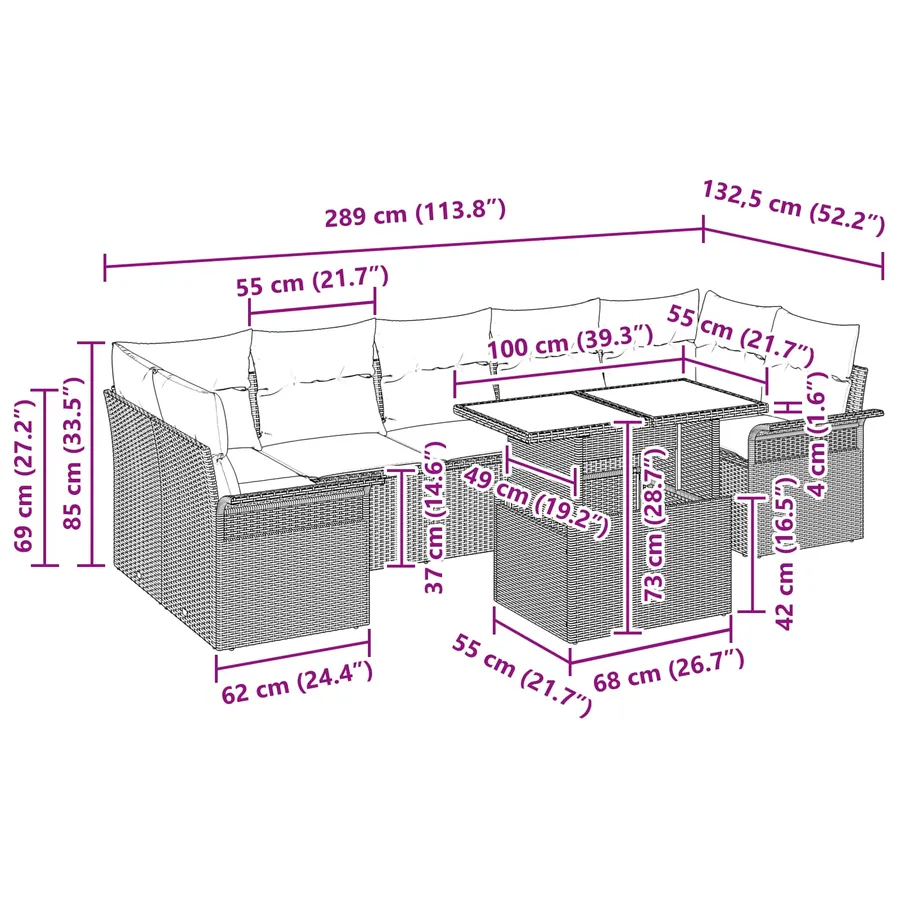 Ensemble de canapé de jardin avec coussin 8 pcs Noir Poly rotin - 11