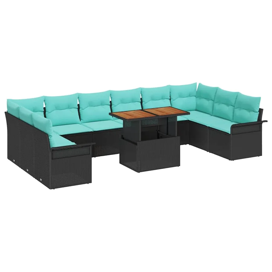Ensemble de canapé de jardin 11 pcs Noir et Bleu polyrotin - 2